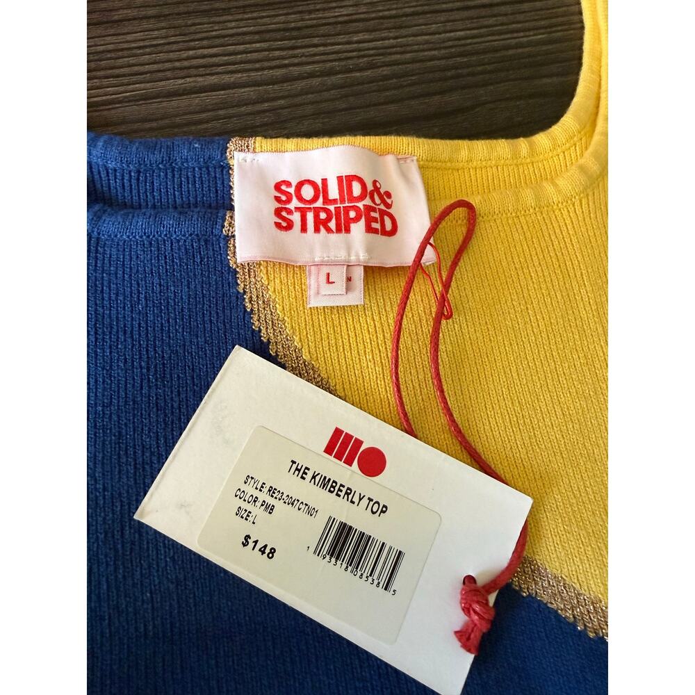 NWT Solid & Striped Kimberly Knit Crop Navy and Yellow Color Block Crop Sz. L - Picture 4 of 6